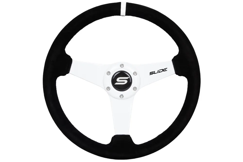 Wyjątkowa oferta Kierownica SLIDE 350mm offset 20mm Zamsz White