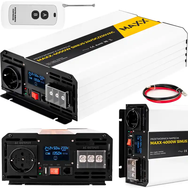 Szybka wysyłka Przetwornica prądu napięcia czysty sinus 24v 230v 2000/4000w MAXX 4SUN