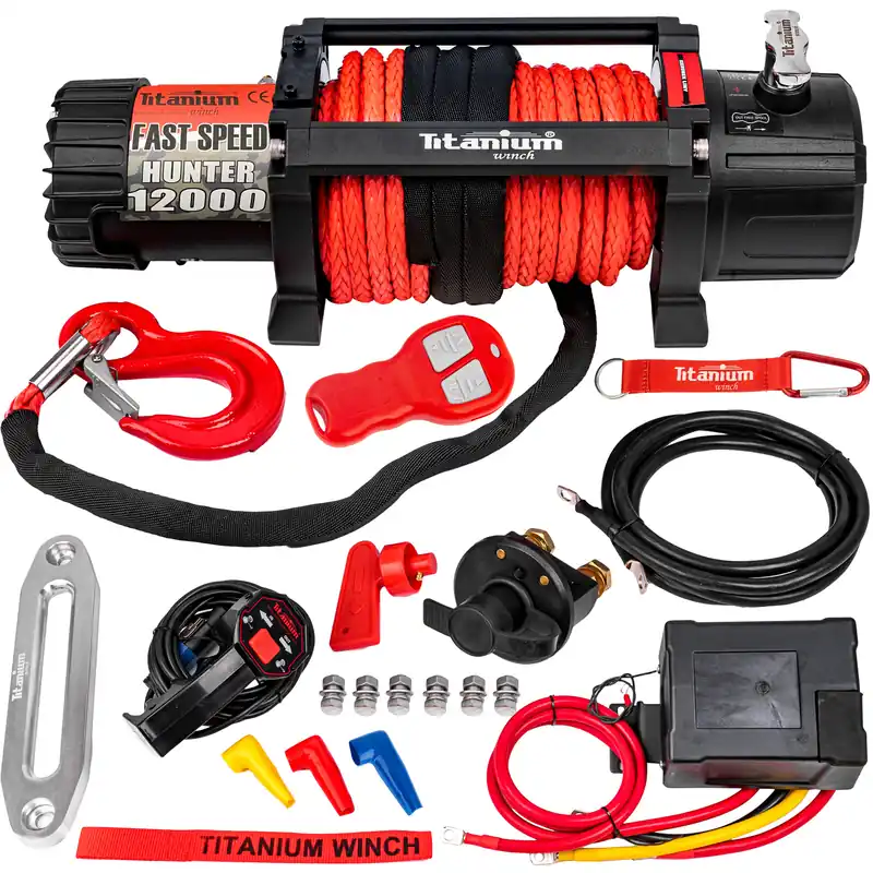 Ograniczona ilość Wyciągarka wciagarka 12000lbs HUNTER do lawety 12v lina syntetyczna szybka TITANIUM WINCH
