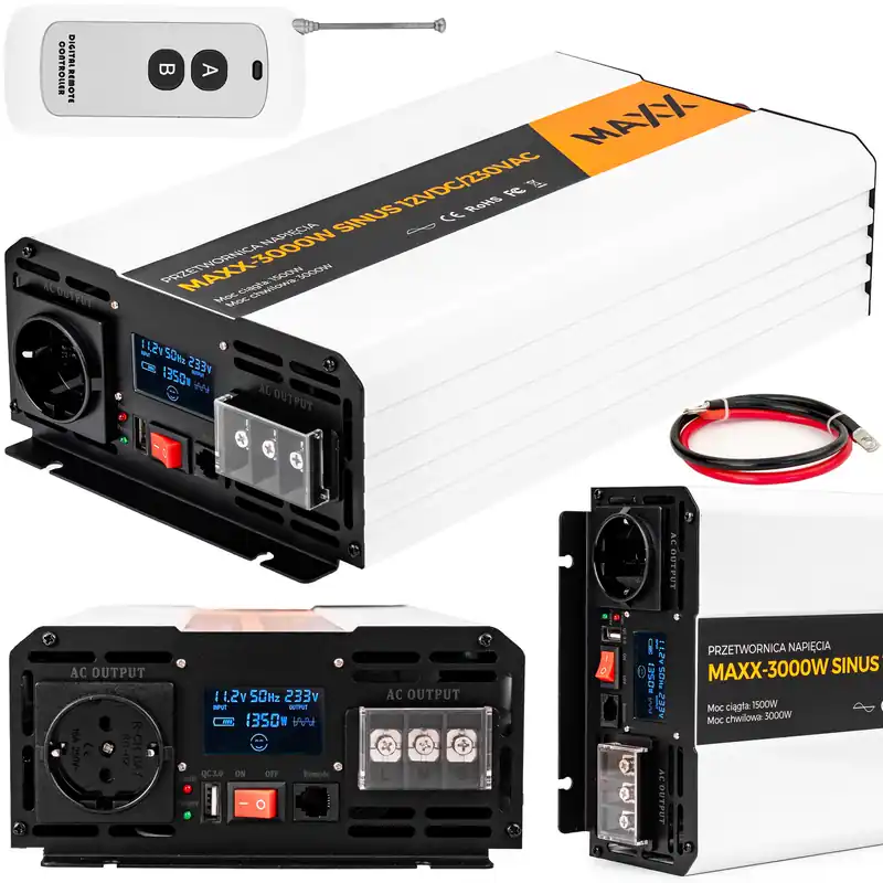 Przetwornica prądu napięcia czysty sinus 12v 230v 1500/3000w MAXX 4SUN Wysoka jakość