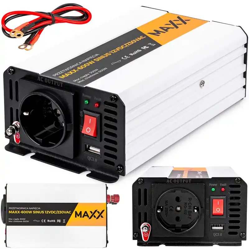 Przetwornica prądu napięcia czysty sinus 12v 230v 300/600w MAXX 4SUN Wysoka jakość